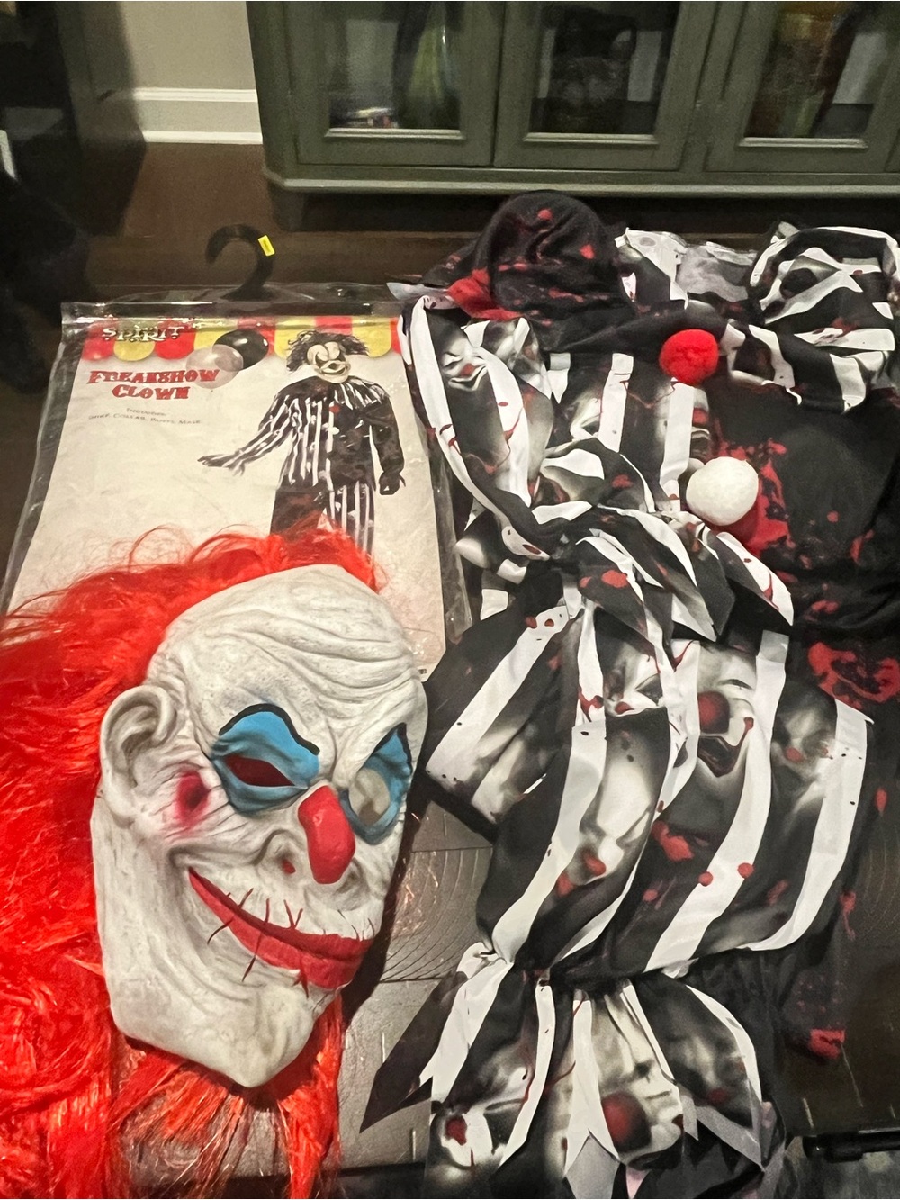 Adult Halloween Freakshow Clown Costume - Black, White & Red medium